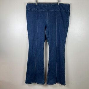 Express Women's XL Flare Jeans Dark Wash Pull-On Flexxx Hyper Stretch 70s Flare
